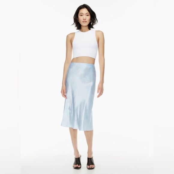 Babaton for Aritzia Women’s Size 16 Light Blue Japanese Satin Slip Midi Skirt - Picture 1 of 16
